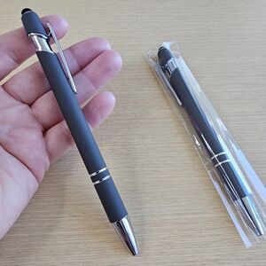 Personalized Slate gray set of 2 ballpoint pens with stylus- made to order